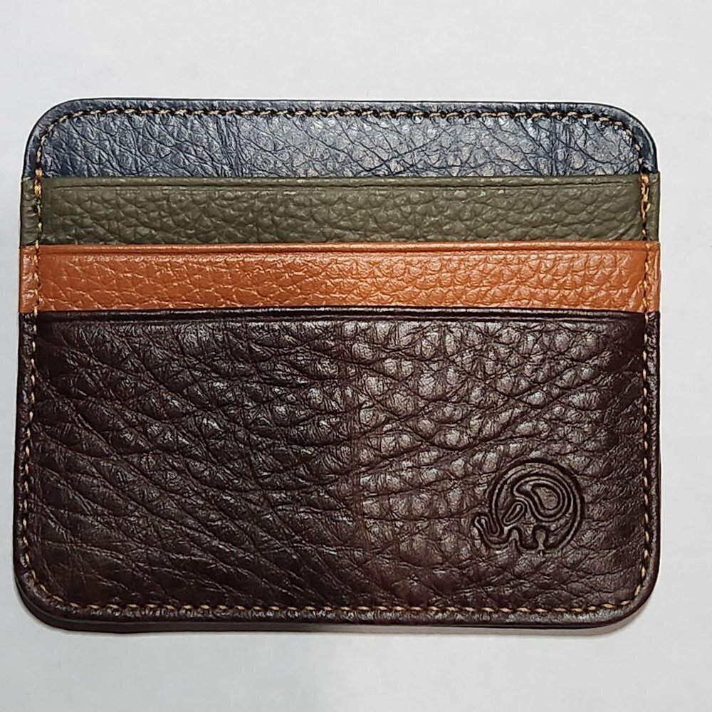 Credit Card ID Wallet Leather 7 Pocket Thin Case Multicolor Brown Orange Green